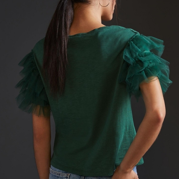 New Anthropologie Tulle Sleeve Top - Picture 3 of 4